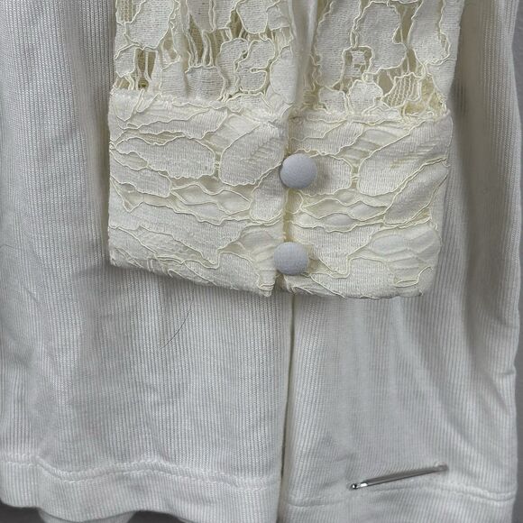 NWT Elie Tahari Long White Star Top Sz M Lace Sleeves Modal Stretch Body Cotton - Picture 9 of 11